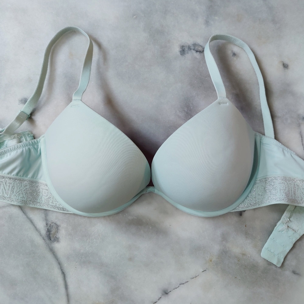Victoria's Secret PINK Wear Everywhere Push Up Bra, Light Aqua Blue, Sz 36C